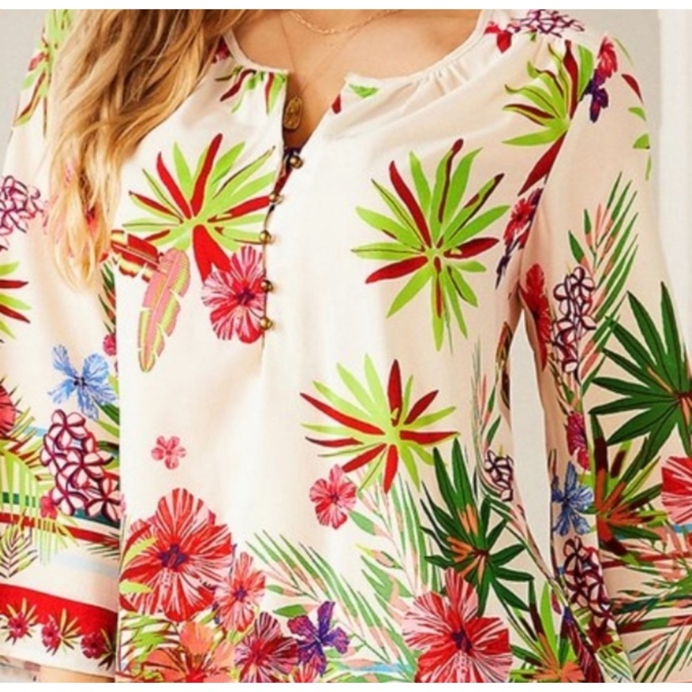 Suzanne Betro Tropical 3/4 Sleeve Top Size Small - Picture 9 of 11